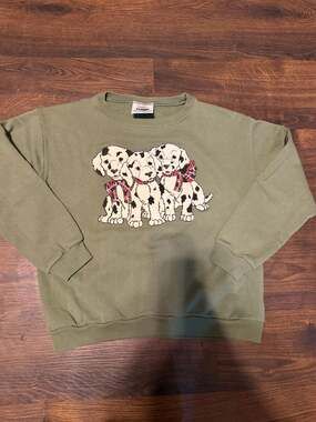 Vintage 90s Gopher Sport Dalmatian Puppy Crewneck Sweatshirt Medium Olive Green